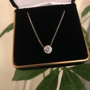 Simulated round in 14k white gold choker necklace